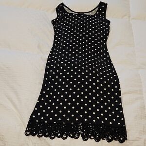 Elegant Black and White Polka Dot Midi Dress